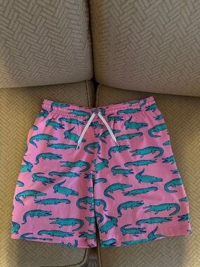 chubbies Pink Swim Trunks with Teal Alligator Print